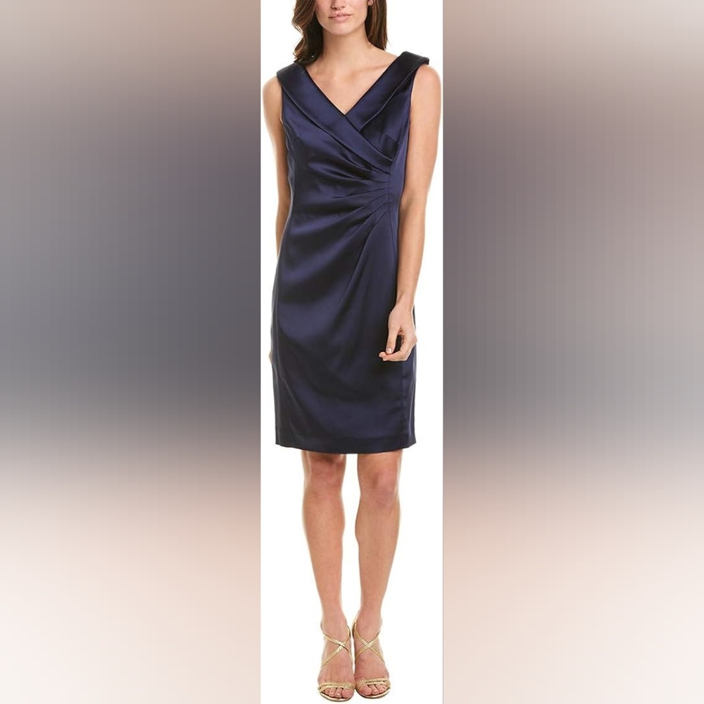 Tahari by Arthur S. Levine Women's Portrait Collard Sheath, Navy